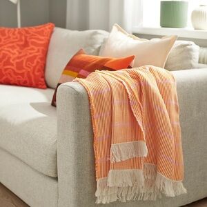 100% Cotton Striped Orange and Pink Throw Blanket